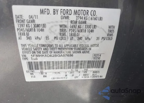 2011 Ford Explorer Xlt z USA, uszkodzony, nr VIN 1FMHK8D82BGA57656